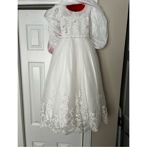 Girls White Embroidered Tulle Dress